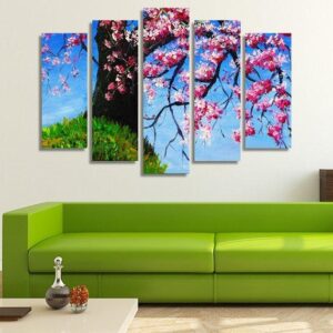 Cherry Blossom Tree - Nature 5 Panel Canvas Art Wall Decor