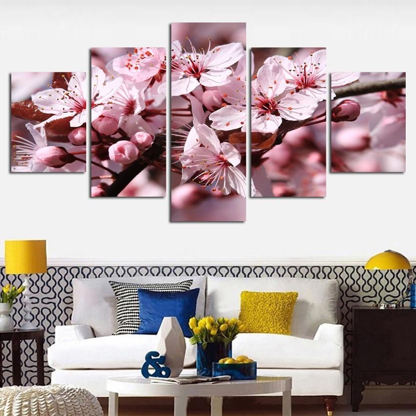 Cherry Blossoms 04 - Nature 5 Panel Canvas Art Wall Decor Cherry Blossoms 04 - Nature 5 Panel Canvas Art Wall Decor