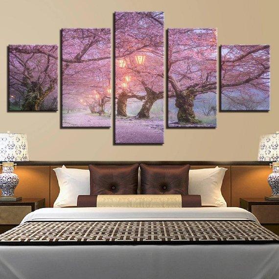 Cherry Blossoms 1 - Nature 5 Panel Canvas Art Wall Decor Cherry Blossoms 1 - Nature 5 Panel Canvas Art Wall Decor