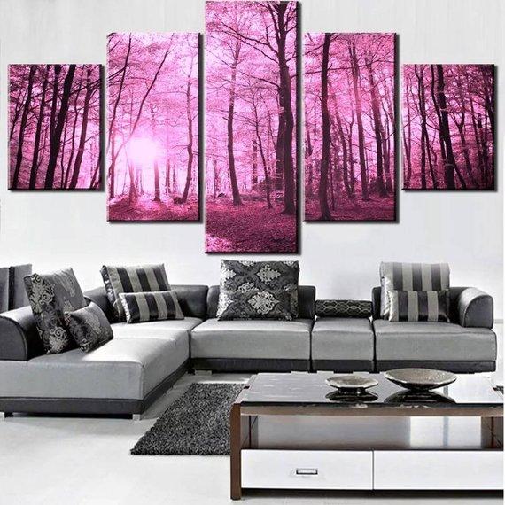 Cherry Blossoms Forest - Nature 5 Panel Canvas Art Wall Decor Cherry Blossoms Forest - Nature 5 Panel Canvas Art Wall Decor