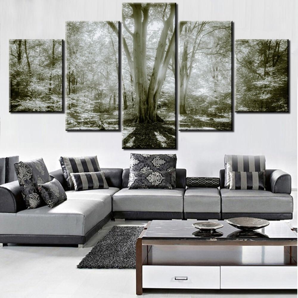 Cherry Blossoms Retro - Nature 5 Panel Canvas Art Wall Decor Cherry Blossoms Retro - Nature 5 Panel Canvas Art Wall Decor