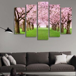 Cherry Trees - Nature 5 Panel Canvas Art Wall Decor