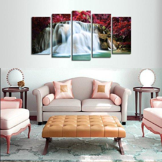 Cherry Waterfall - Nature 5 Panel Canvas Art Wall Decor Cherry Waterfall - Nature 5 Panel Canvas Art Wall Decor