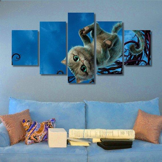 Cheshire Cat Alice - Cartoon 5 Panel Canvas Art Wall Decor Cheshire Cat Alice - Cartoon 5 Panel Canvas Art Wall Decor