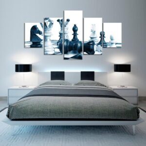 Chess Black And White - Gaming 5 Panel Canvas Art Wall Decor