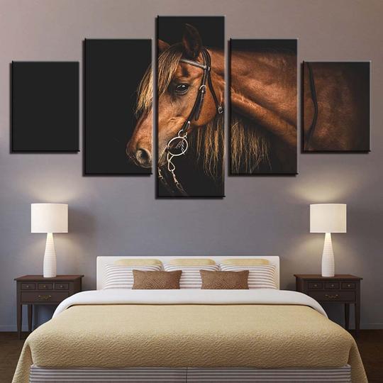Chestnut Horse In Bridle - Animal 5 Panel Canvas Art Wall Decor Chestnut Horse In Bridle - Animal 5 Panel Canvas Art Wall Decor