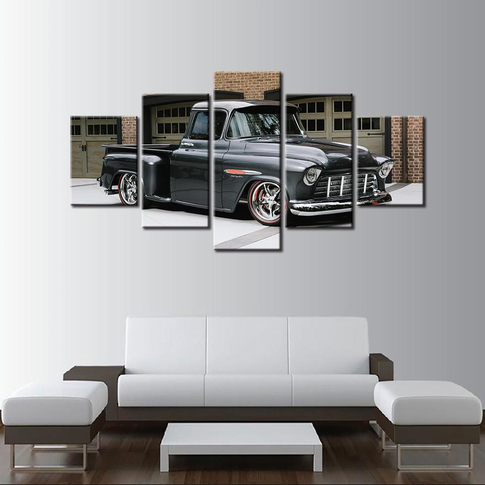 Chevrolet 3100 Black 1955 Car - 5 Panel Canvas Art Wall Decor Chevrolet 3100 Black 1955 Car - 5 Panel Canvas Art Wall Decor
