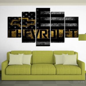 Chevrolet Symbol Rustic Flag 3 - Abstract 5 Panel Canvas Art Wall Decor