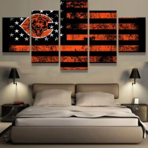 Chicago Bears American Flag - Abstract 5 Panel Canvas Art Wall Decor