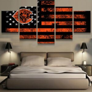 Chicago Bears Football Flag Orange Black - Abstract 5 Panel Canvas Art Wall Decor