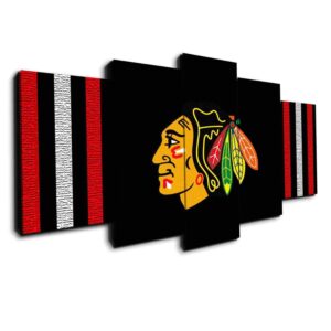 Chicago Blackhawks (Black) - Sport 5 Panel Canvas Art Wall Decor