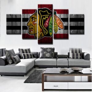 Chicago Blackhawks Nhl Team (Wood) - Sport 5 Panel Canvas Art Wall Decor