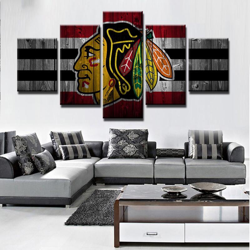 Chicago Blackhawks Nhl Team (Wood) - Sport 5 Panel Canvas Art Wall Decor Chicago Blackhawks Nhl Team (Wood) - Sport 5 Panel Canvas Art Wall Decor