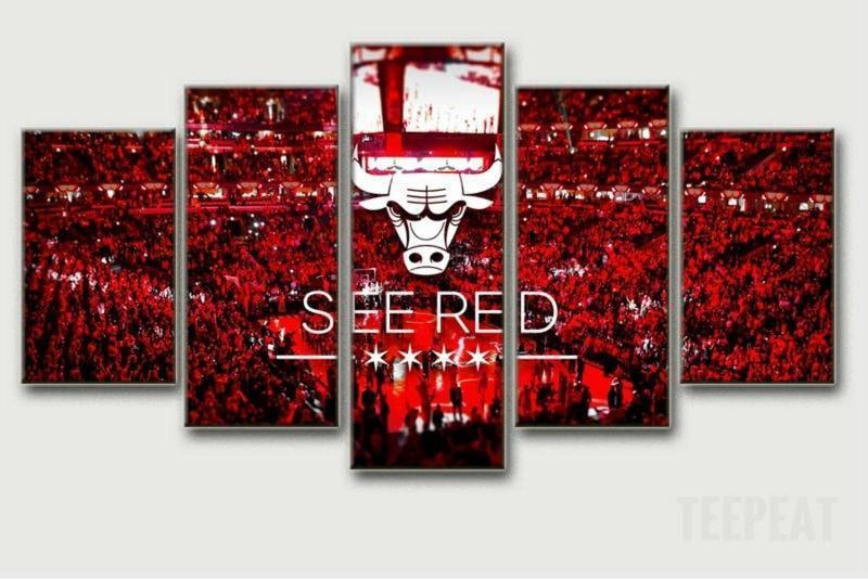 Chicago Bulls “A Sea Of Red” - Sport 5 Panel Canvas Art Wall Decor Chicago Bulls “A Sea Of Red” - Sport 5 Panel Canvas Art Wall Decor