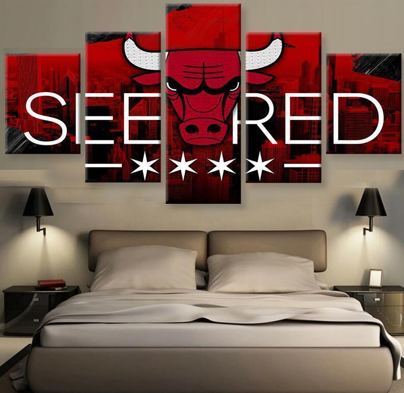 Chicago Bulls See Red NBA Basketball - 5 Panel Canvas Art Wall Decor Chicago Bulls See Red NBA Basketball - 5 Panel Canvas Art Wall Decor