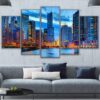 Chicago City Night View - Nature 5 Panel Canvas Art Wall Decor