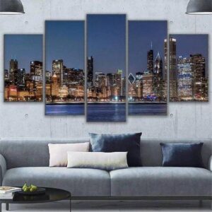 Chicago City View Split - Nature 5 Panel Canvas Art Wall Decor