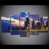 Chicago Cityscape Sunset Evening 1 - Nature 5 Panel Canvas Art Wall Decor