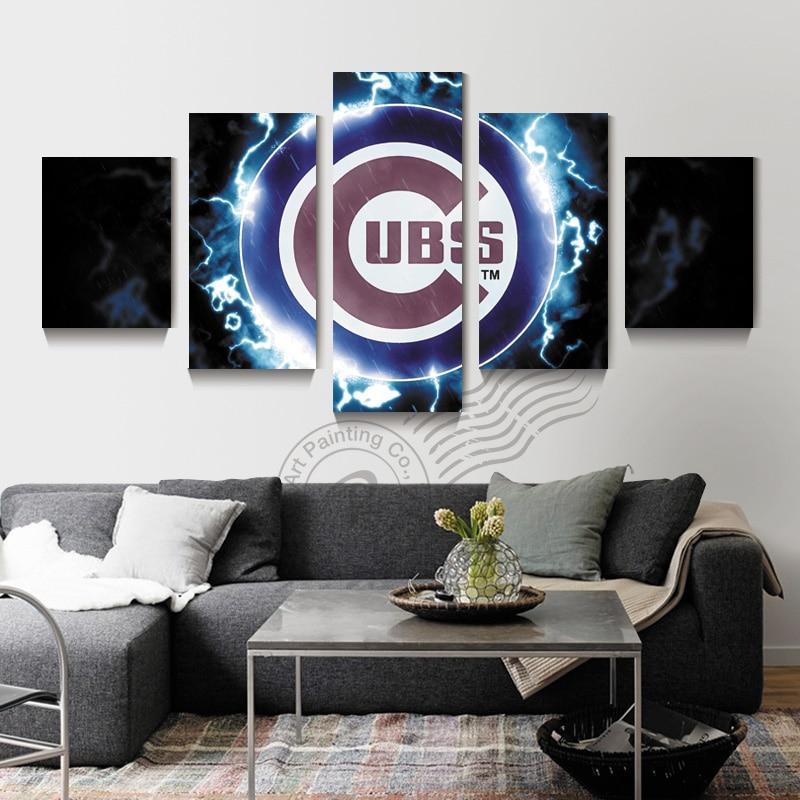 Chicago Cubs Logo Baseball - 5 Panel Canvas Art Wall Decor Chicago Cubs Logo Baseball - 5 Panel Canvas Art Wall Decor