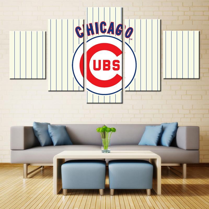 Chicago Cubs Sports Team Fans On Strips - Sport 5 Panel Canvas Art Wall Decor Chicago Cubs Sports Team Fans On Strips - Sport 5 Panel Canvas Art Wall Decor