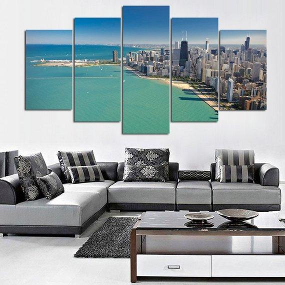 Chicago Day View - Nature 5 Panel Canvas Art Wall Decor Chicago Day View - Nature 5 Panel Canvas Art Wall Decor