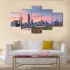 Chicago Downtown Skyline At Twilight - Nature 5 Panel Canvas Art Wall Decor