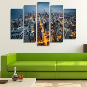 Chicago Skyline 02 - Nature 5 Panel Canvas Art Wall Decor