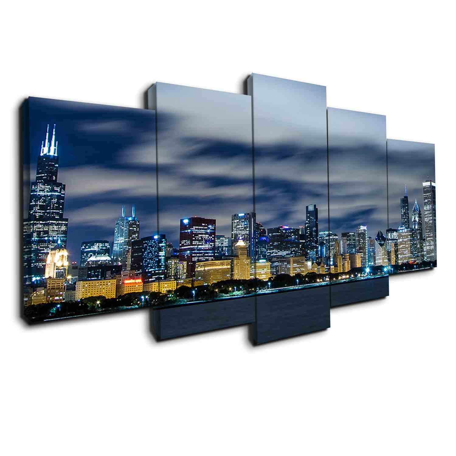 Chicago Skyline 1 - Nature 5 Panel Canvas Art Wall Decor Chicago Skyline 1 - Nature 5 Panel Canvas Art Wall Decor