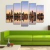 Chicago The Windy City Skyline At Sunset - Nature 5 Panel Canvas Art Wall Decor