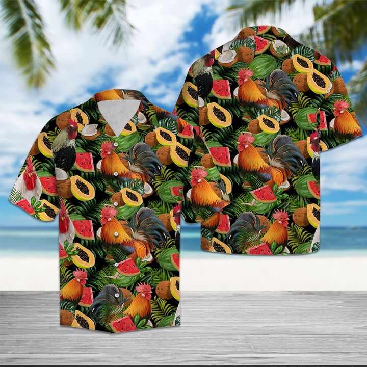 Chicken Tropical Fruit Hawaiian Shirt Summer Button Up Chicken Tropical Fruit Hawaiian Shirt Summer Button Up