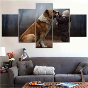 Child And Dog Dog Child - Animal 5 Panel Canvas Art Wall Decor