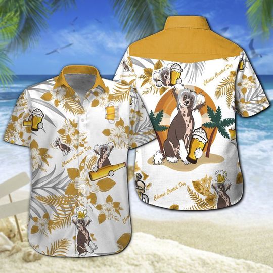 Chinese Crested Dog Beer Hawaiian Shirt Summer Button Up Chinese Crested Dog Beer Hawaiian Shirt Summer Button Up