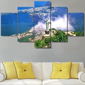 Christ The Redeemer Rio De Janeiro Brazil - Religion 5 Panel Canvas Art Wall Decor