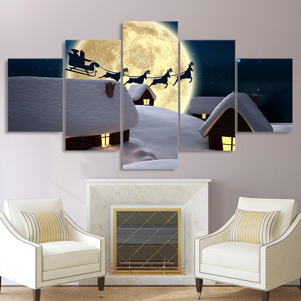 Christmas 3 - Abstract 5 Panel Canvas Art Wall Decor Christmas 3 - Abstract 5 Panel Canvas Art Wall Decor
