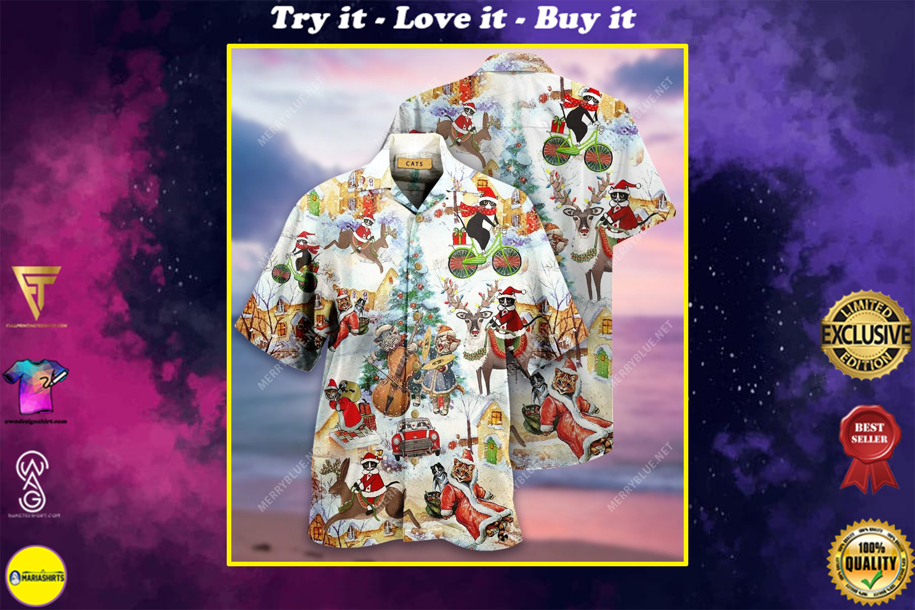 Christmas And Cats Full Printing Hawaiian Shirt Christmas And Cats Full Printing Hawaiian Shirt