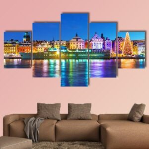 Christmas And New Year In Stockholm Sweden - Nature 5 Panel Canvas Art Wall Decor