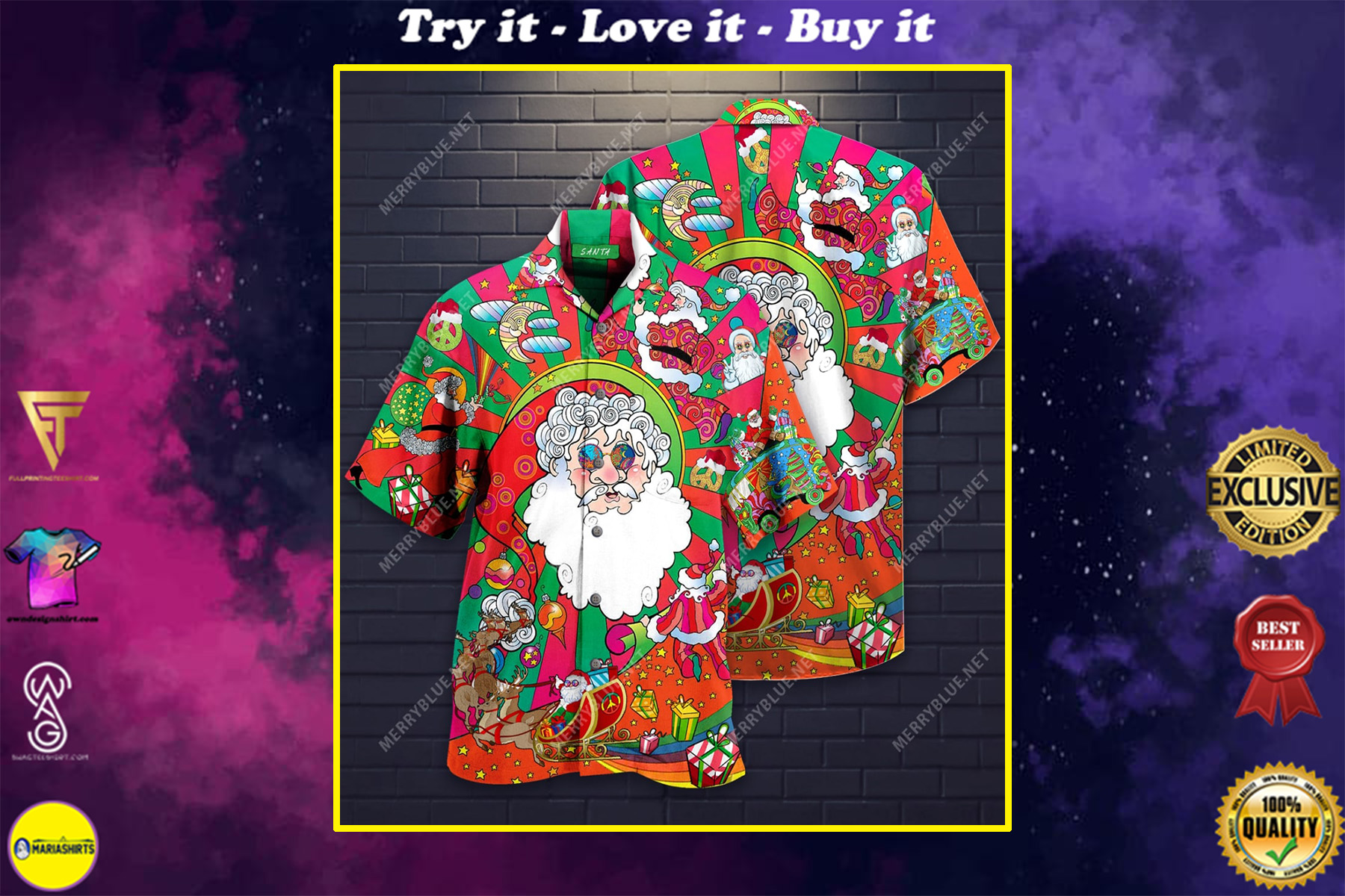 Christmas Hippie Santa Full Printing Hawaiian Shirt Christmas Hippie Santa Full Printing Hawaiian Shirt