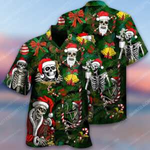 Christmas Holiday And Happy Skull Full Print Hawaiian Shirt