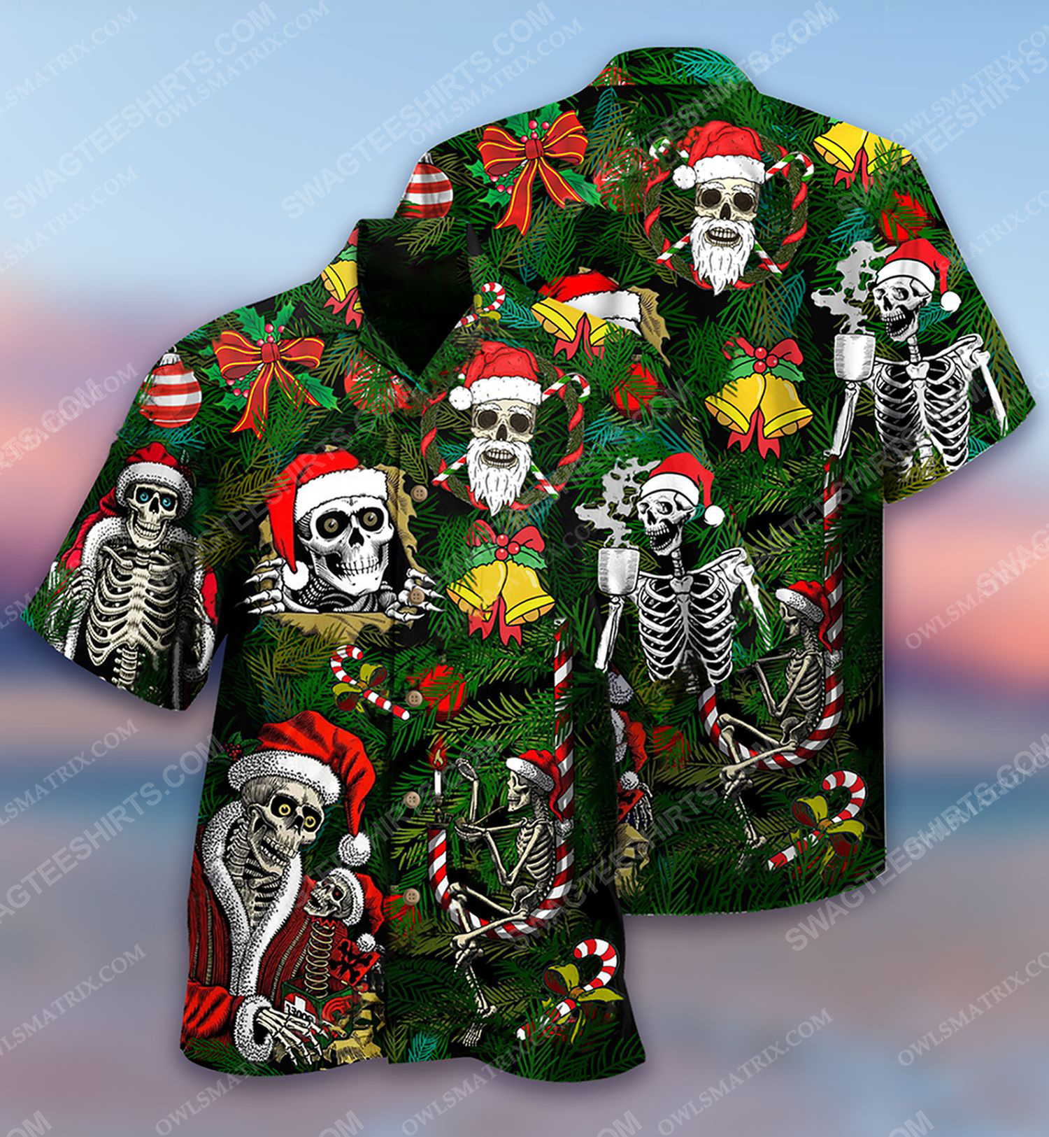 Christmas Holiday And Happy Skull Full Print Hawaiian Shirt Christmas Holiday And Happy Skull Full Print Hawaiian Shirt