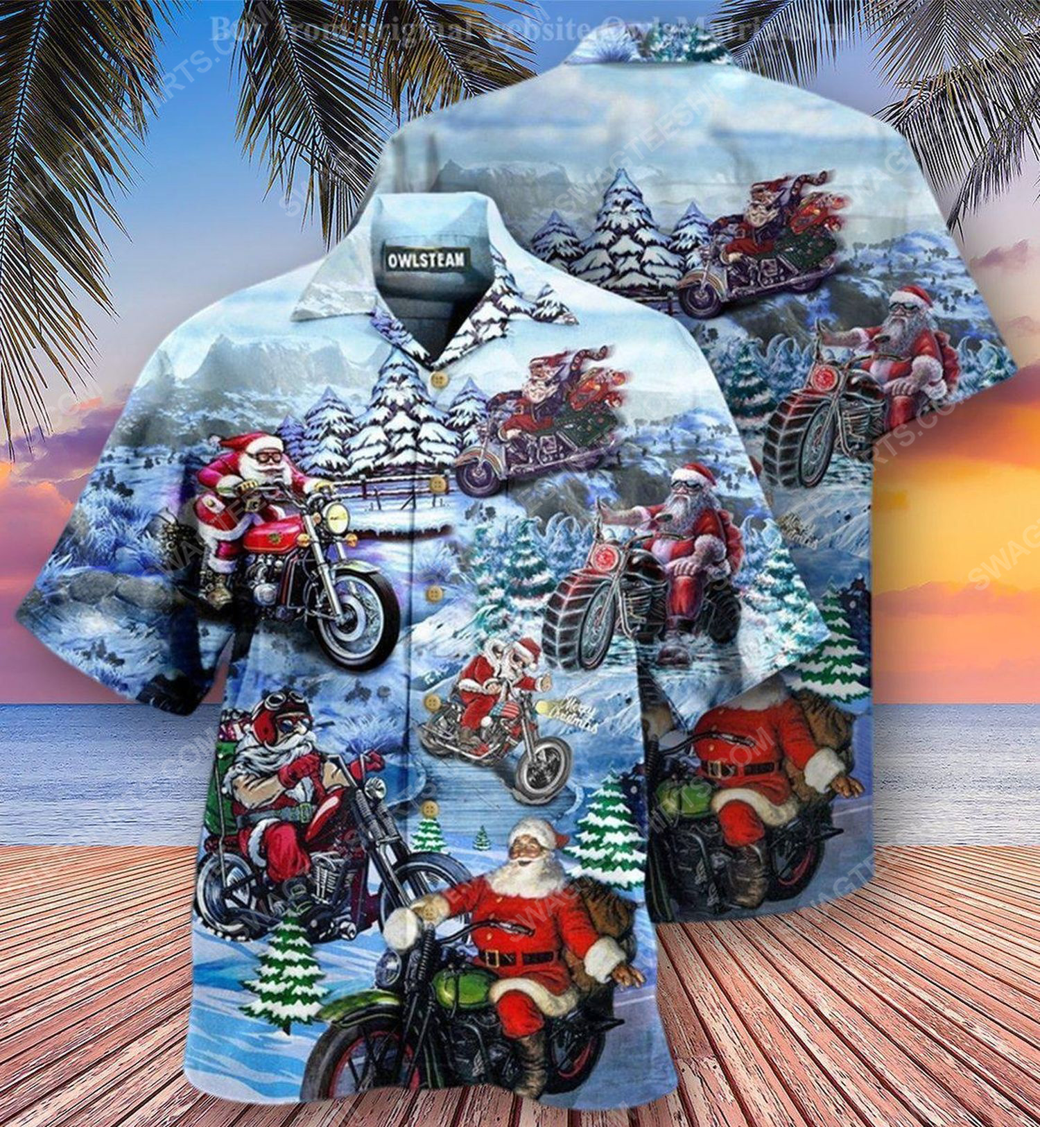 Christmas Holiday And Santa Biker Full Print Hawaiian Shirt Christmas Holiday And Santa Biker Full Print Hawaiian Shirt