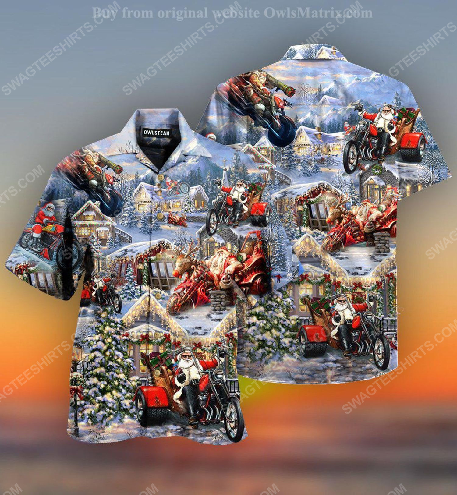 Christmas Holiday Santa Riding Motor Full Print Hawaiian Shirt Christmas Holiday Santa Riding Motor Full Print Hawaiian Shirt