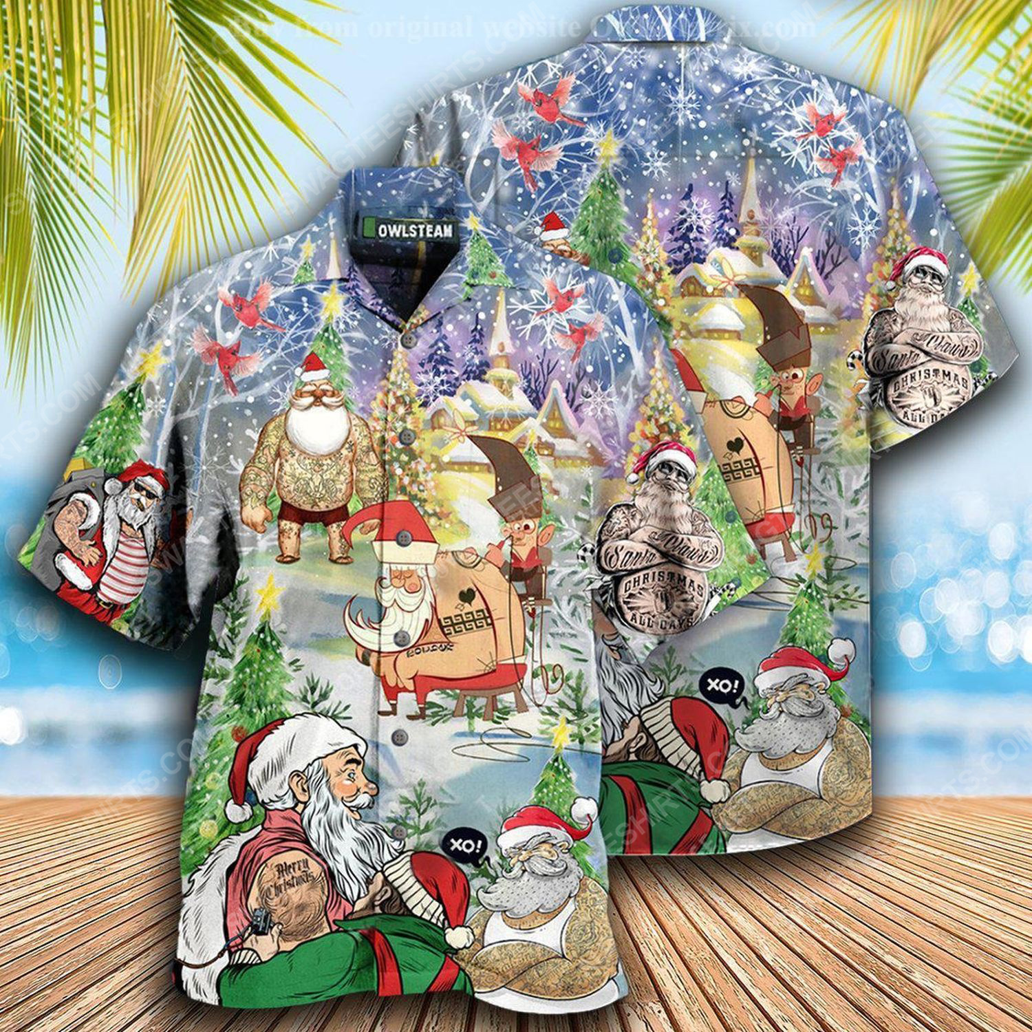Christmas Holiday Santa With Tattoo Full Print Hawaiian Shirt Christmas Holiday Santa With Tattoo Full Print Hawaiian Shirt