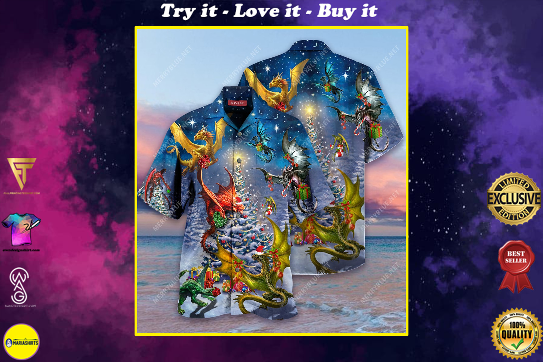 Christmas Night And Dragon Full Printing Hawaiian Shirt Christmas Night And Dragon Full Printing Hawaiian Shirt