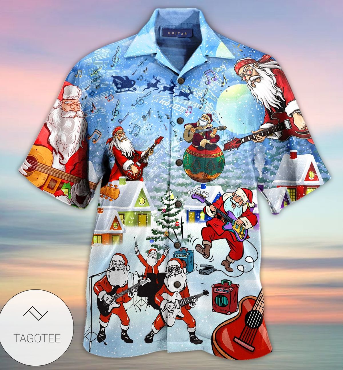 Christmas Santa Loves Music And Guitar Hawaiian Shirt Christmas Santa Loves Music And Guitar Hawaiian Shirt