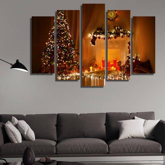 Christmas Scene - Nature 5 Panel Canvas Art Wall Decor Christmas Scene - Nature 5 Panel Canvas Art Wall Decor