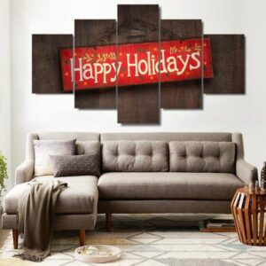 Christmas Xmas Holiday Cheer 4 - Christmas 5 Panel Canvas Art Wall Decor
