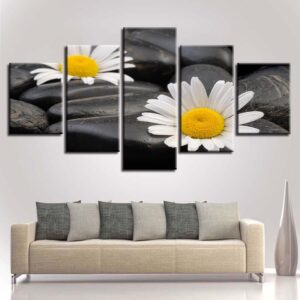 Chrysanthemum Little White Flower - Nature 5 Panel Canvas Art Wall Decor