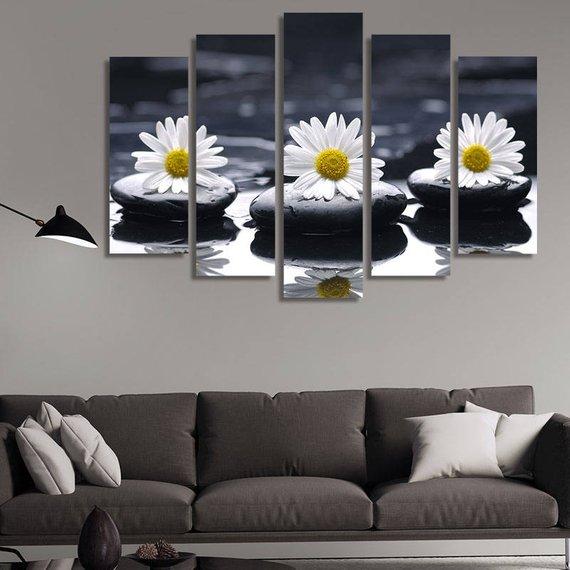 Chrysanthemum Massage - Nature 5 Panel Canvas Art Wall Decor Chrysanthemum Massage - Nature 5 Panel Canvas Art Wall Decor