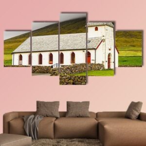 Church On Sandoy In Denmark - Nature 5 Panel Canvas Art Wall Decor