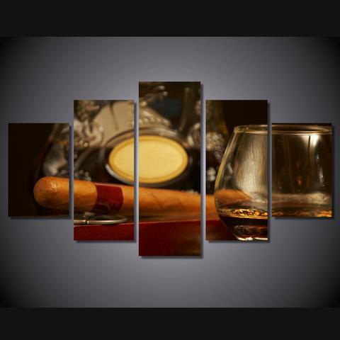 Cigar Bar Glasses - Wine 5 Panel Canvas Art Wall Decor Cigar Bar Glasses - Wine 5 Panel Canvas Art Wall Decor